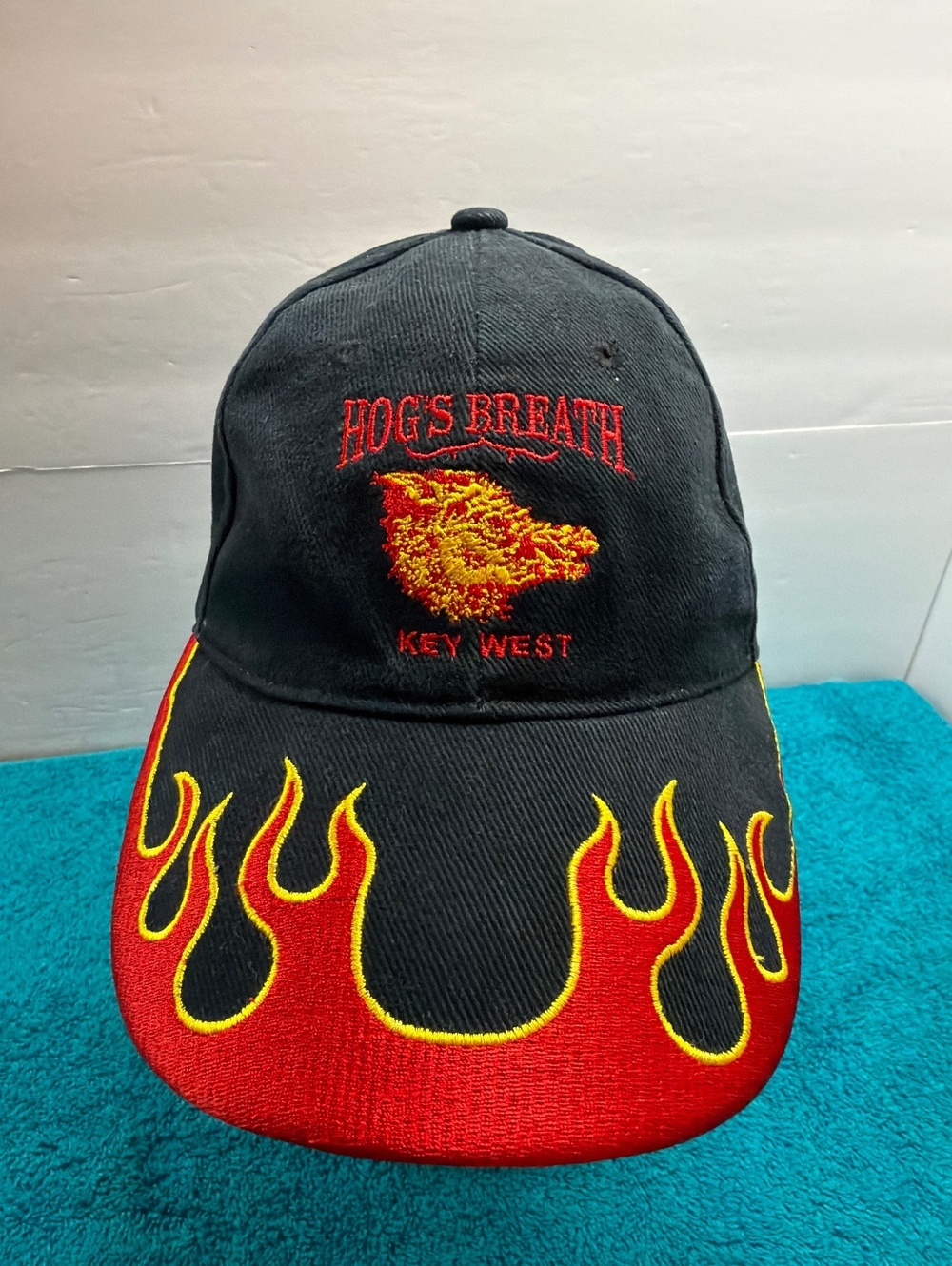 Carpe Diem Hog's Breath Key West Black Baseball Cap with Flame Design